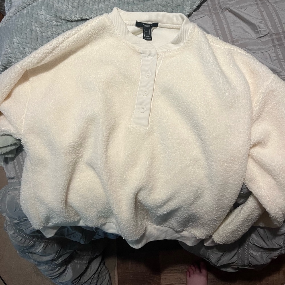 Forever 21 Cream Fuzzy Sweatshirt